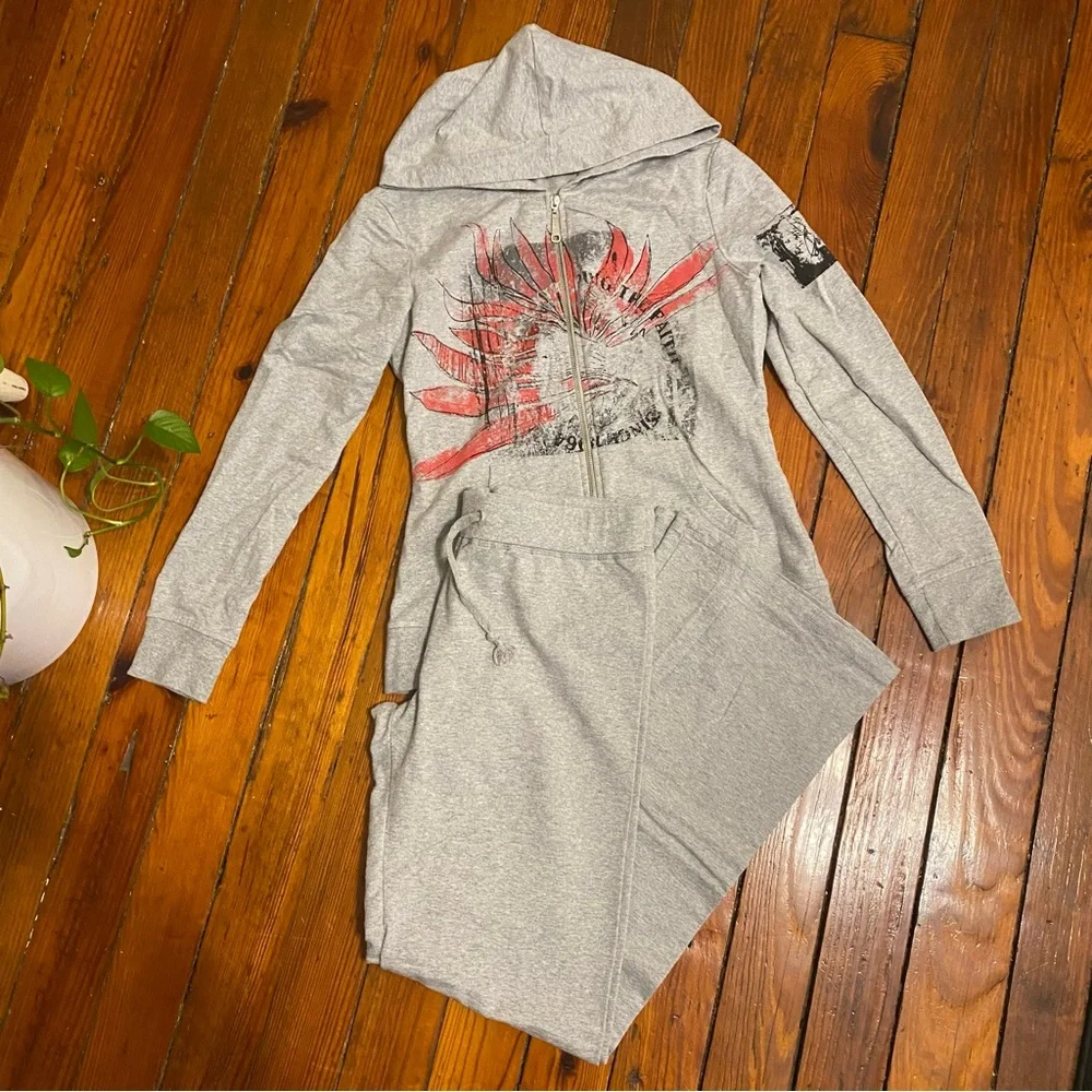 Seven7 Y2K Grey Jogger Set Size M/L bootcut pants & matching hoodie